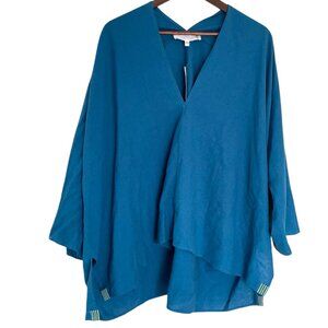 Good Company Popover Tunic Top XS / Small Linen Blend Lagenlook Turquoise Blue
